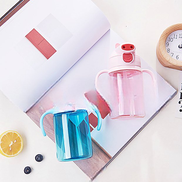 500 ml Straw Lid Cartoon Print Kids Water Bottle