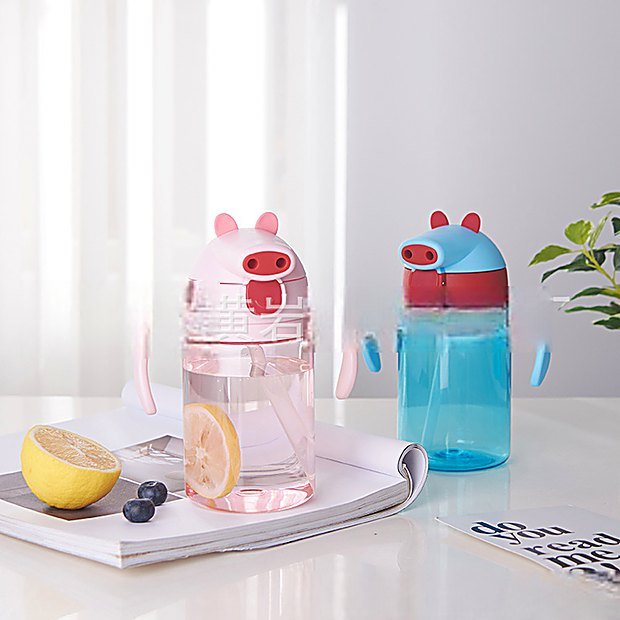 500 ml Straw Lid Cartoon Print Kids Water Bottle