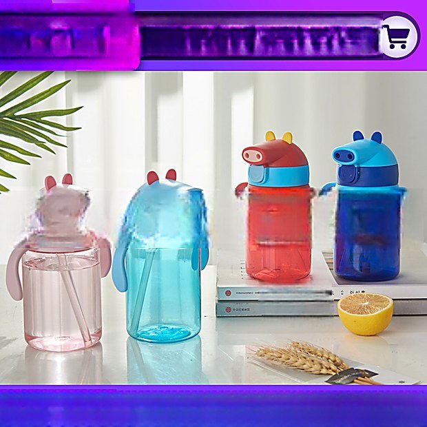 500 ml Straw Lid Cartoon Print Kids Water Bottle
