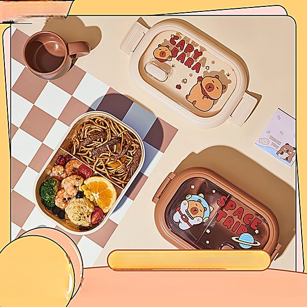Divided Cartoon Print Bento Lunch Box