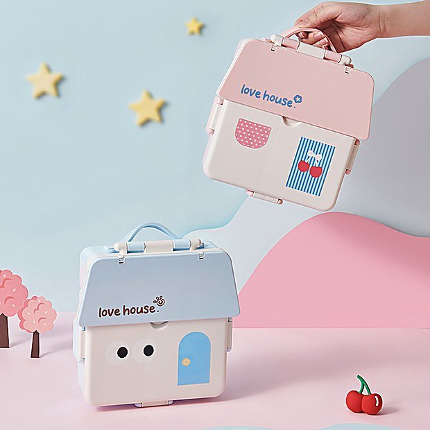 Carry Handle Divided Bento Lunch Box